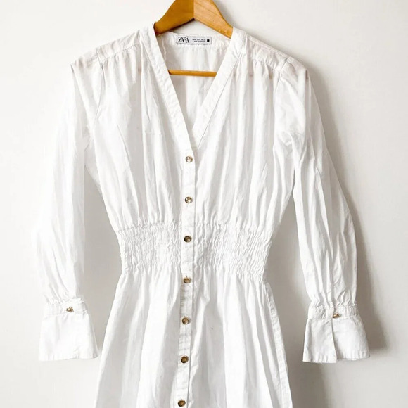 Zara  Poplin Button Down Midi Dress White Size Small - Picture 5 of 9